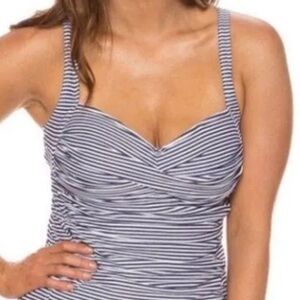 bond-eye Navy and White Striped Tank One-Piece Swim